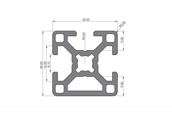 Aluminiumprofil 30x30 Nut 8 B-Typ 1N